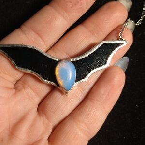 Stained glass bat opalite necklace